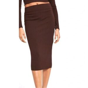 Bar III Chocolate Ribbed Pencil Skirt Size M Stretch Casual Chic Flirty